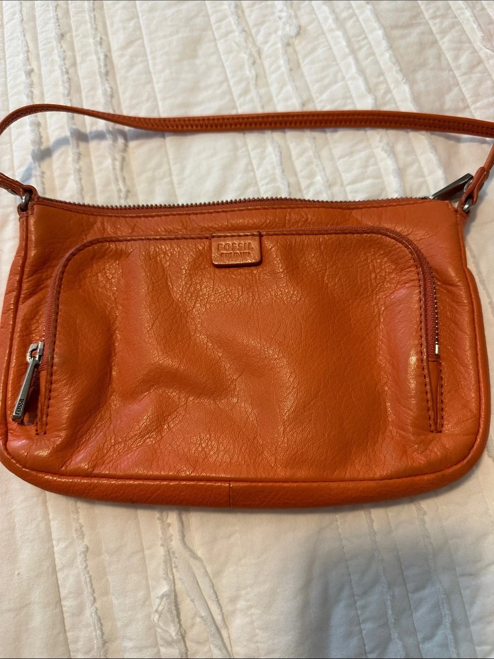 Fossil Orange Leather Crossbody Bag